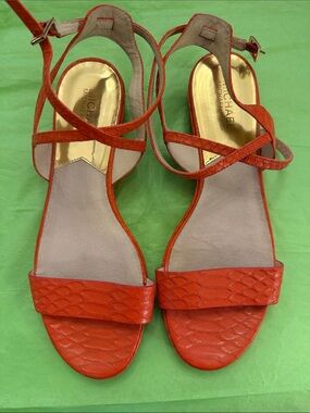 Michael Kors Orange Textured Strappy Heeled Sandals - Size US 10